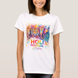 T-shirt Fête des couleurs Holi Animaux sauvages Aquarelle