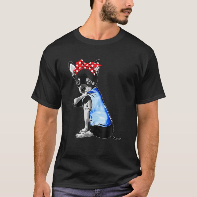 T-shirt Fête des mères Cadeaux Chihuahua Chien Tatouage J' (Devant)