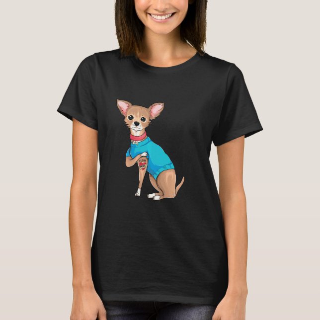 T-shirt Fête Des Mères Chien Drôle Chihuahua J'Aime Maman  (Devant)