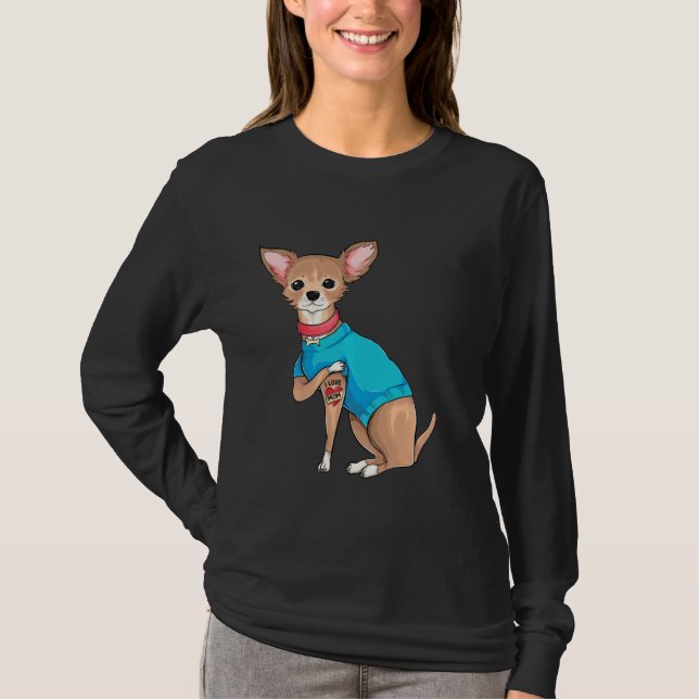 T-shirt Fête Des Mères Chien Drôle Chihuahua J'Aime Maman  (Devant)