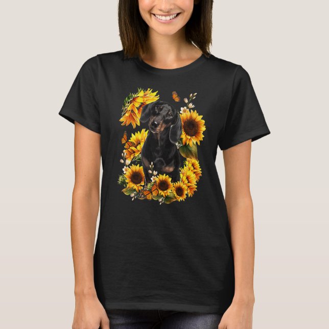 T-shirt Fête des mères de chien Fleur de soleil Dachshund  (Devant)
