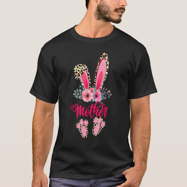 T-shirt Fête des mères de Pâques Mère Léopard Lapin Lapin  (Devant)