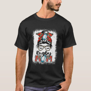 T-shirt Fête des Mères de Rugby Maman Jeu Messy Bun Leopar