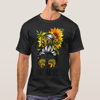 T-shirt Fête des mères Maman Vie Messy Cheveux Bun Sunflow
