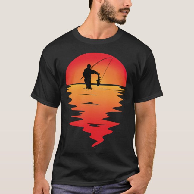 T-shirt Fête des pères Coucher de soleil de pêche (3) (Devant)