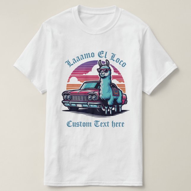 T-shirt Fête des pères de voiture classique Llama texte pe (Design devant)