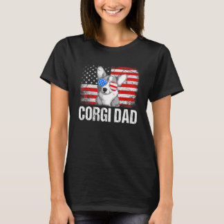 T-shirt Fête des pères Drapeau Américain Corgi Papa