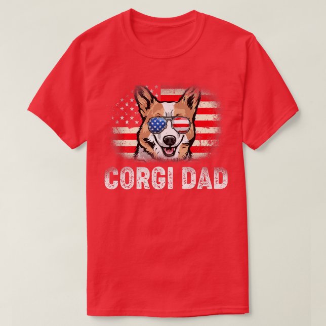 T-shirt Fête des pères Drapeau Américain Corgi papa pour h (Design devant)
