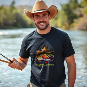 T-shirt Fête des pères Drôle Poisson Porté un Casquette Co