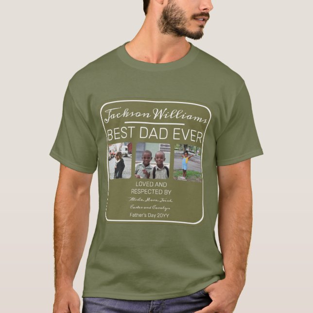 T-shirt Fête des pères Meilleur papa Jamais Olive Trois Ph (Devant)