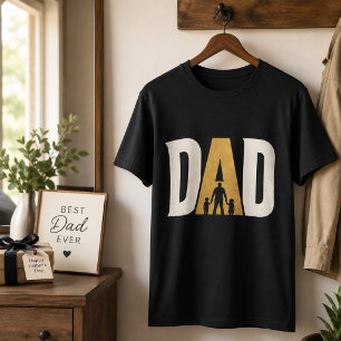T-shirt Fête des Pères Papa Silhouette Avec Enfants Noir O