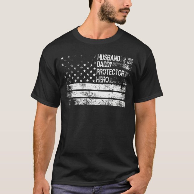 T-shirt Fête des pères Pour Papa Mari Daddy Protector Hero (Devant)