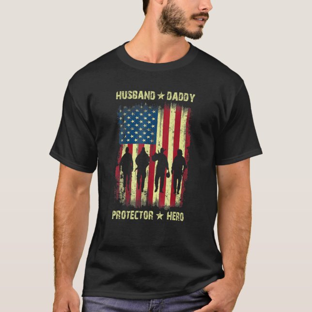 T-shirt Fête des pères Pour Papa Mari Daddy Protector Hero (Devant)