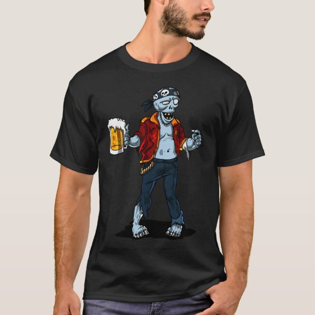 T-shirt Fête d'Halloween bière de pirate zombie (Devant)