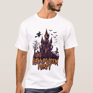 T-shirt Fête d'Halloween Château Hanté Citrouilles Chauves