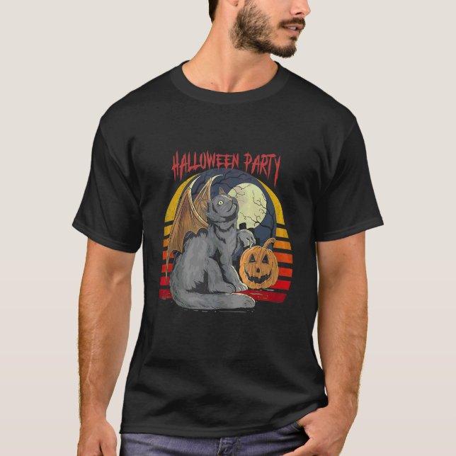 T-shirt Fête d'Halloween de chat noir effrayant (Devant)