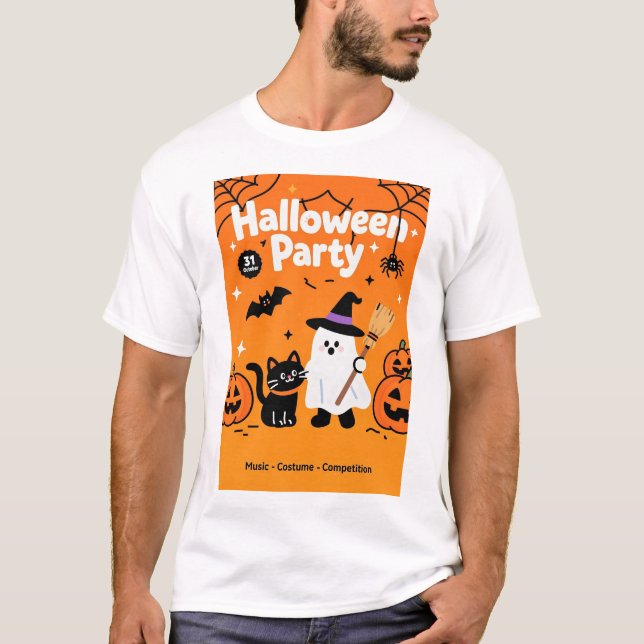 T-shirt Fête d'Halloween de chat noir mignon Ghost (Devant)