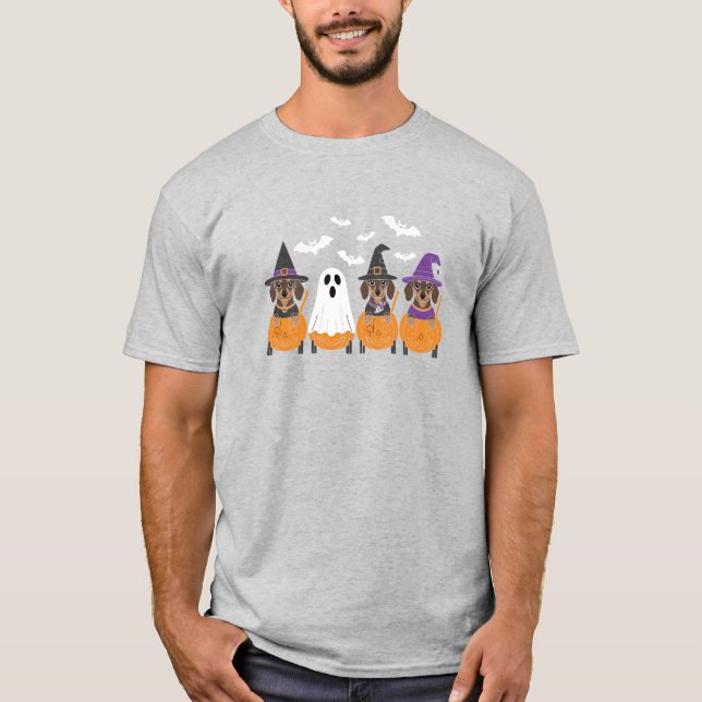 T-shirt Fête d'Halloween de Dachshunds mignons (Devant)