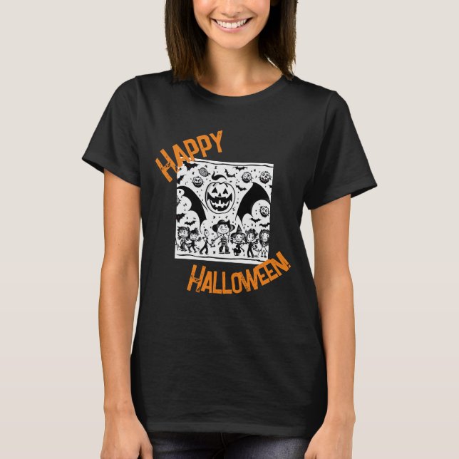 T-shirt Fête d'Halloween en noir et blanc (Devant)