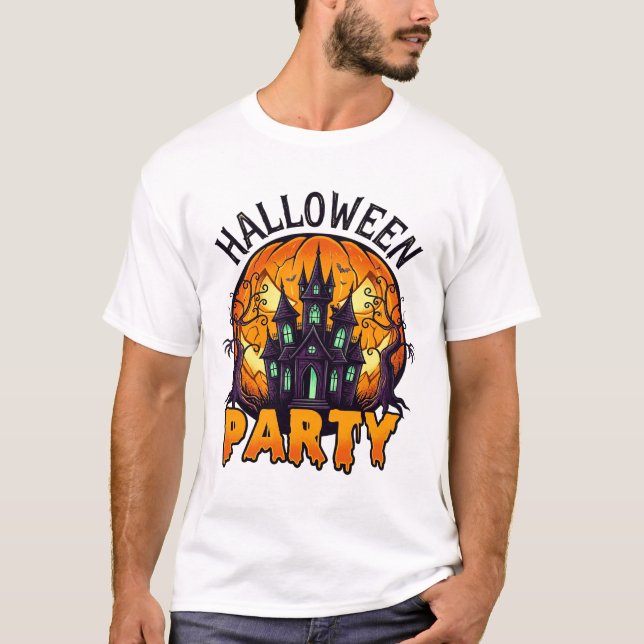T-shirt Fête d'Halloween Maison Hantée Citrouille Chauves- (Devant)
