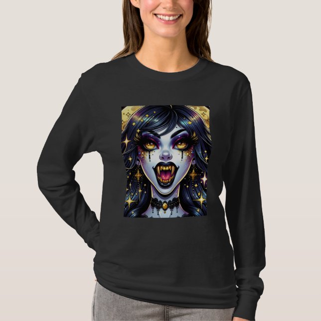 T-shirt Fête d'Halloween Vampire de Style Bande Dessinée  (Devant)