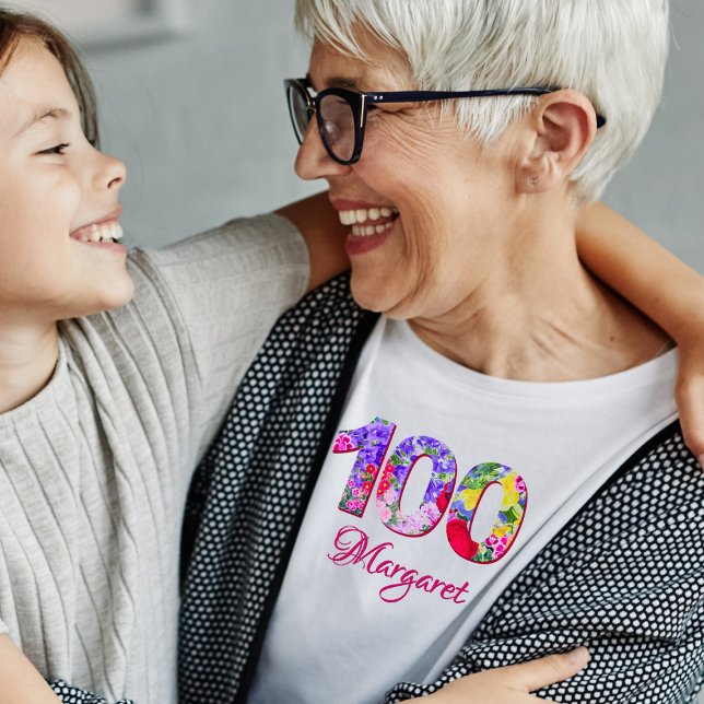 T-shirt Fête du 100e anniversaire Fleurs florales Moderne  (Créateur téléchargé)