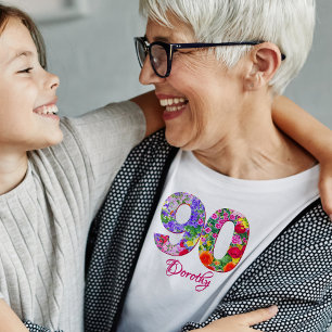 T-shirt Fête du 90e anniversaire Fleurs florales Moderne 9