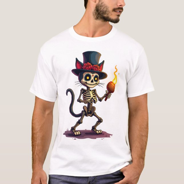 T-shirt Fête du chat squelette (Devant)