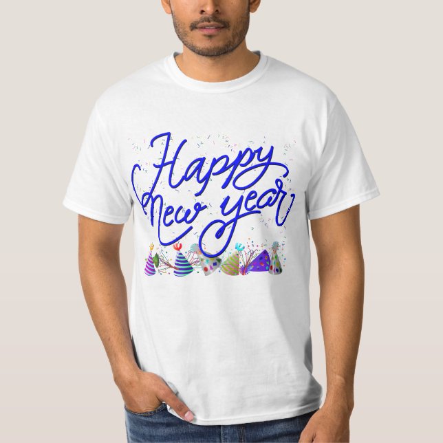 T-shirt Fête du Nouvel An Blue 'Happy New Year' (Devant)