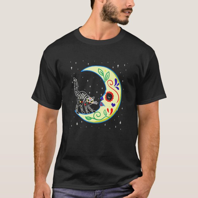 T-shirt Fête Mexicaine Du Crâne Morte De Sucre Lune Chat K (Devant)
