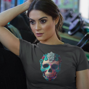 T-shirt Fête mexicaine réaliste du crâne des femmes mortes