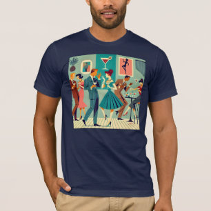 T-shirt Fête Moderne Du Milieu Du Siècle Martini Dance