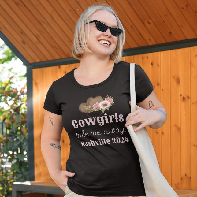 T-shirt Fête personnalisée cowgirl western noir rose (Créateur téléchargé)