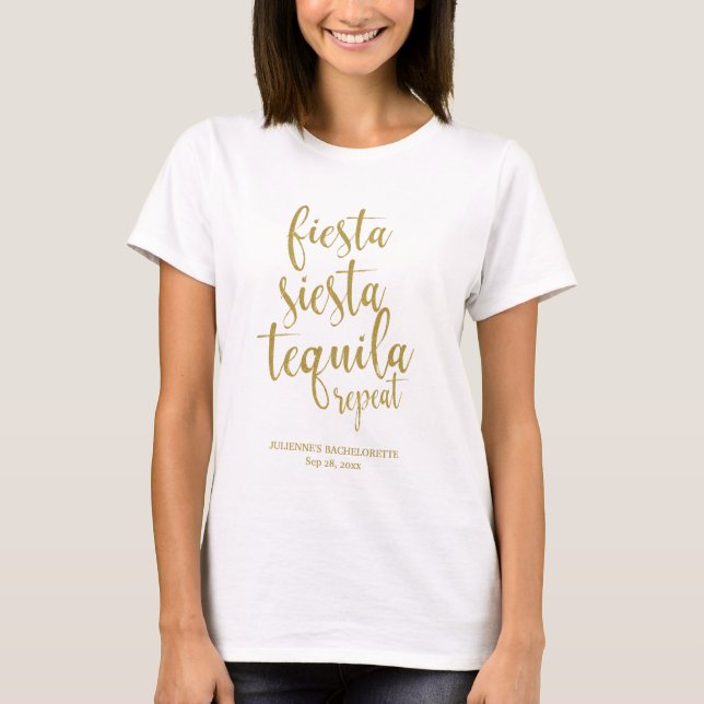 T-shirt Fête Sieste Tequila Répéter Paillettes Enterrement (Devant)