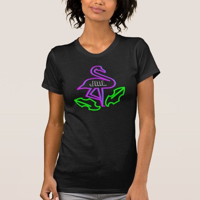 T-shirt Fête Tropicale Violet Flamant Néon (Devant)