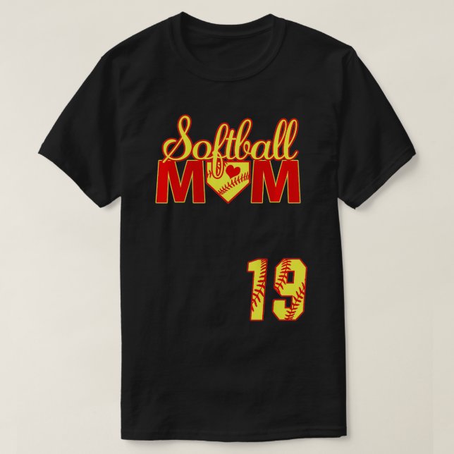 T-shirt Fêtes de maman au softball féminin #19 Fastpitch J (Design devant)