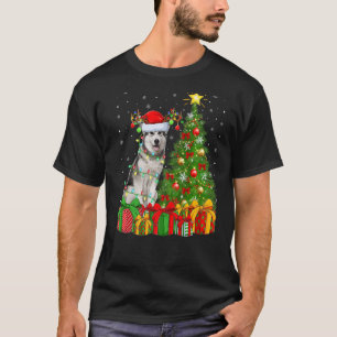 T-shirt Fêtes de Noël Lumières Père Noël Alaskien Malamute