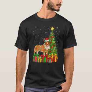 T-shirt Fêtes de Noël Lumières Père Noël Rough Collie Chie