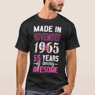 T-shirt Fêtes Fabriquées en novembre 1965 55e anniversaire