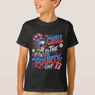 T-shirt Fêtez le quatrième squelette de fille patriotique