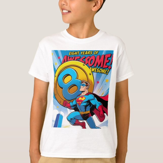 T-shirt fêtez votre 8ème anniversaire avec superman (Devant)