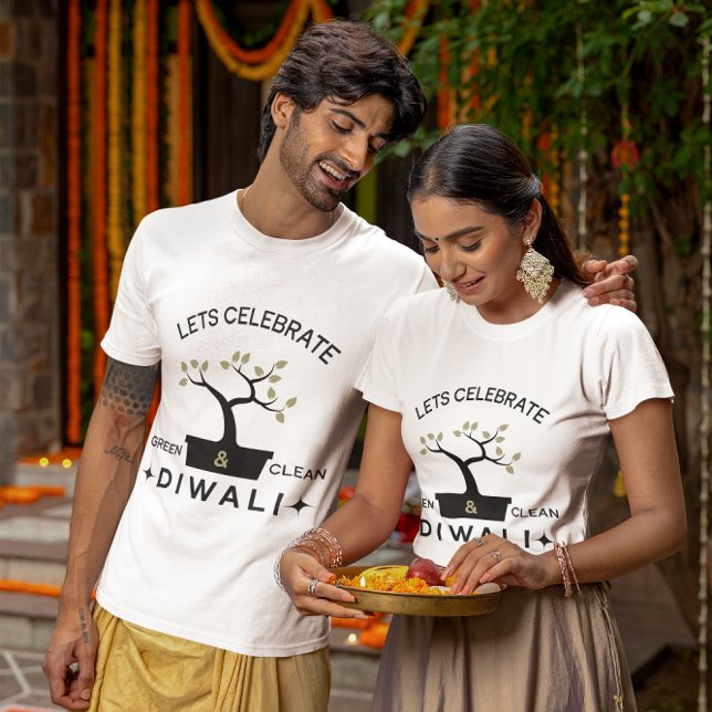 T-shirt Fêtons Diwali vert et propre (Créateur téléchargé)