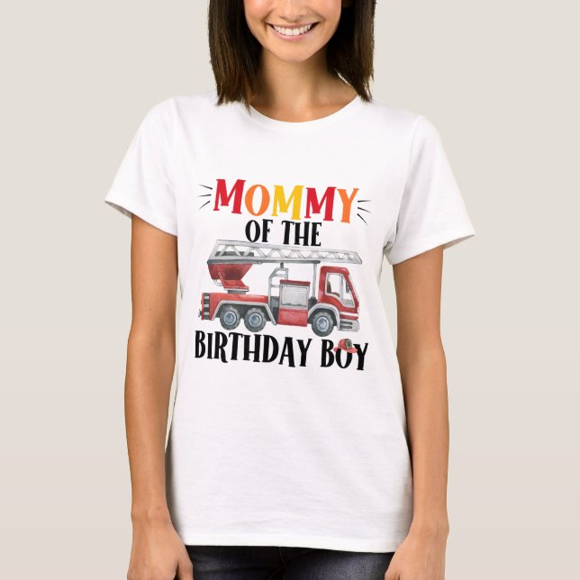 T-shirt Feu Camion Maman Du Garçon D'Anniversaire (Devant)