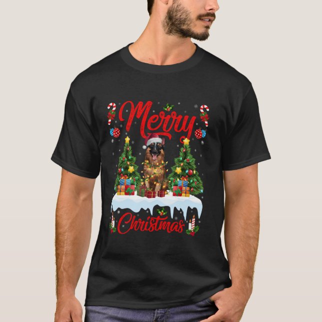 T-shirt Feu d'arbre de Noël Chapeau Belge Tervuren Chien (Devant)