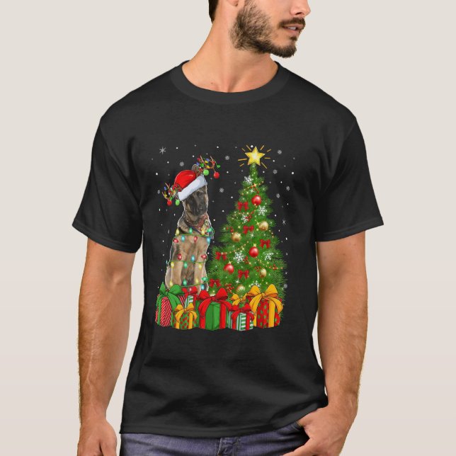 T-shirt Feu d'arbre de Noël Chapeau berger allemand Chien  (Devant)