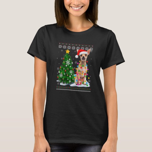 T-shirt Feu d'arbre de Noël de Chihuahua (Devant)