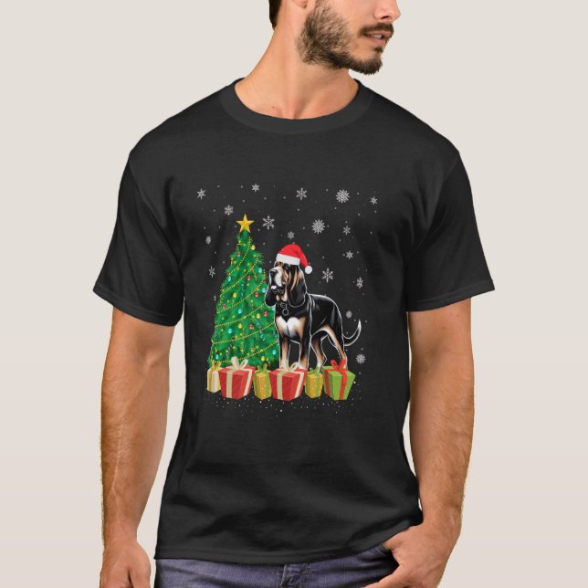 T-shirt Feu d'arbre de Noël Feu de Noël Bloodhound Chien C (Devant)