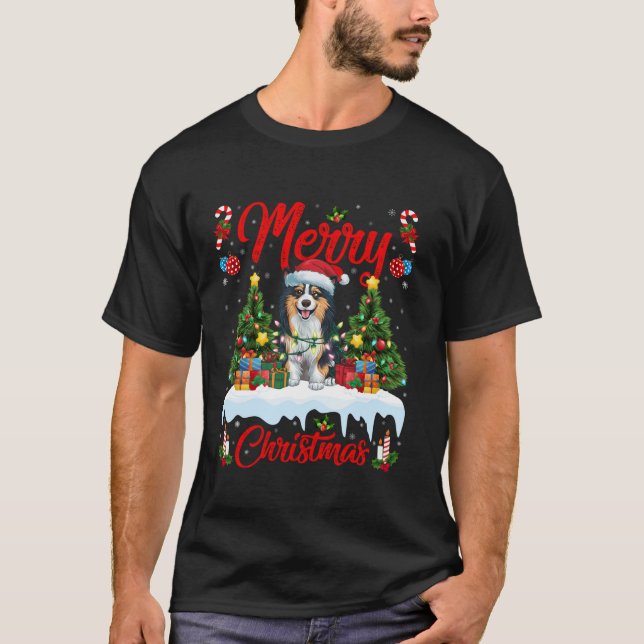 T-shirt Feu d'arbre Noël Chapeau Tamaskan Chien Noël (Devant)