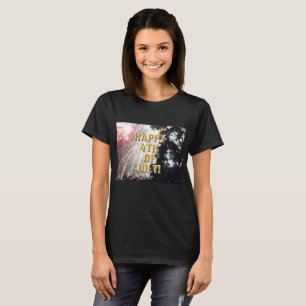 T-shirt Feu d'artifice 14 4 juillet femme chemise noire