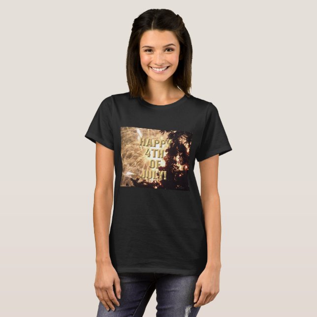 T-shirt Feu d'artifice 15 4 juillet femme chemise noire (Devant entier)